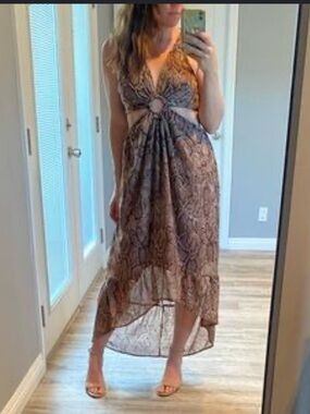 indulge Brown Maxi Dress with Front Cutout